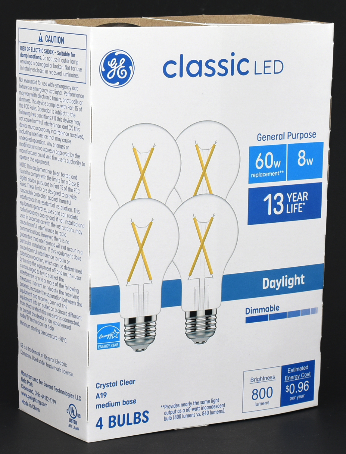 LIGHT BULB, LED, 4PK, 60W,  DAYLIGHT, CLEAR, A19, INDOOR