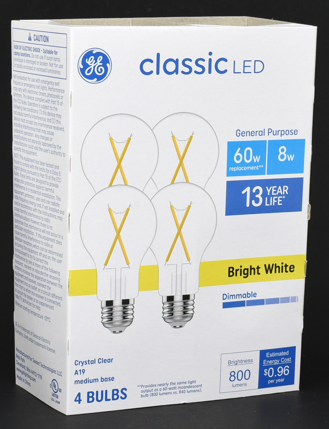 LIGHT BULB, LED, 4PK, 60W, BRIGHT WHITE, CLEAR, A19, INDOOR