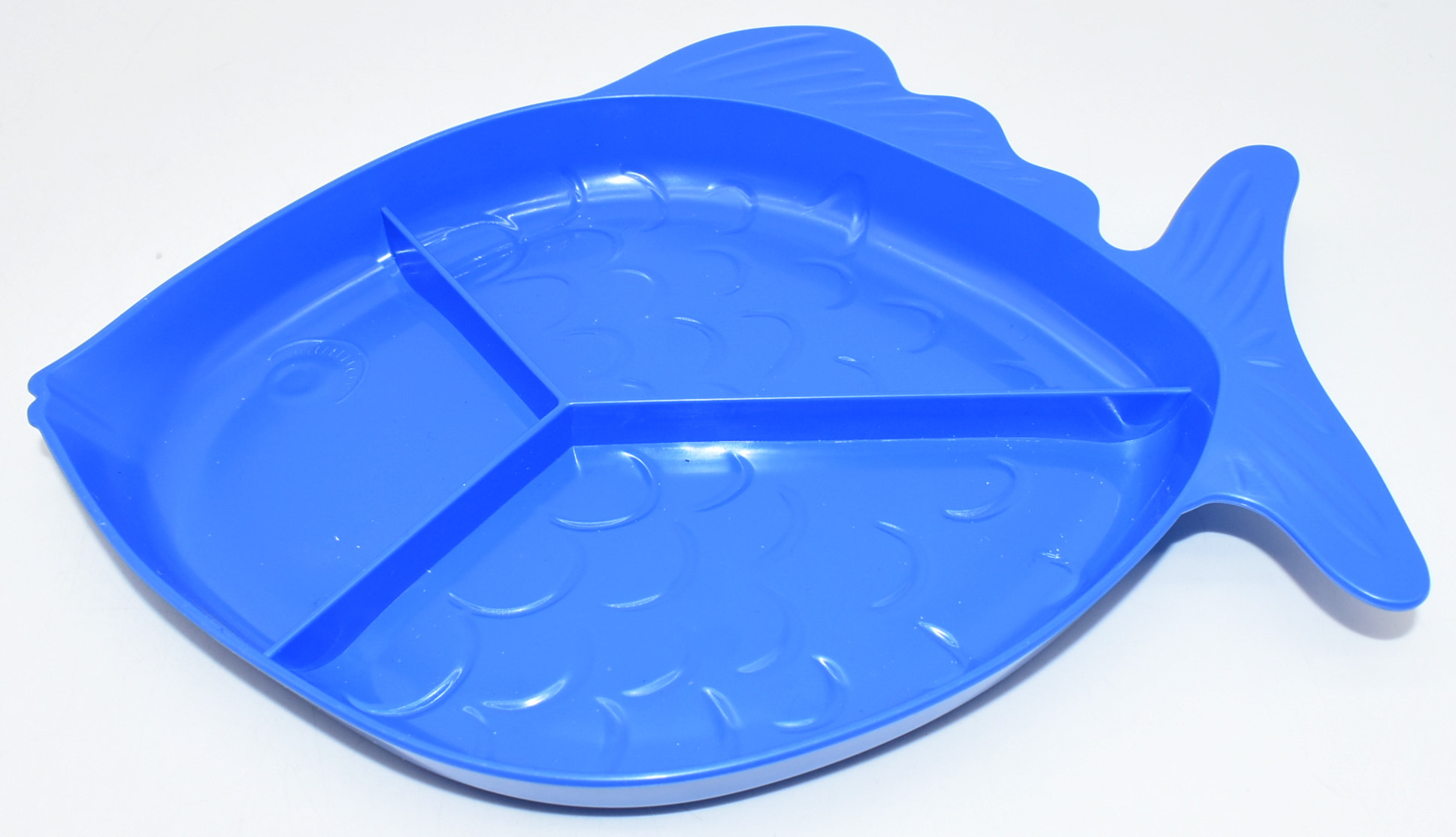 PLATE, DIVIDED, BLUE, FISH SHAPE,  8.5X6.75IN, PLASTIC
