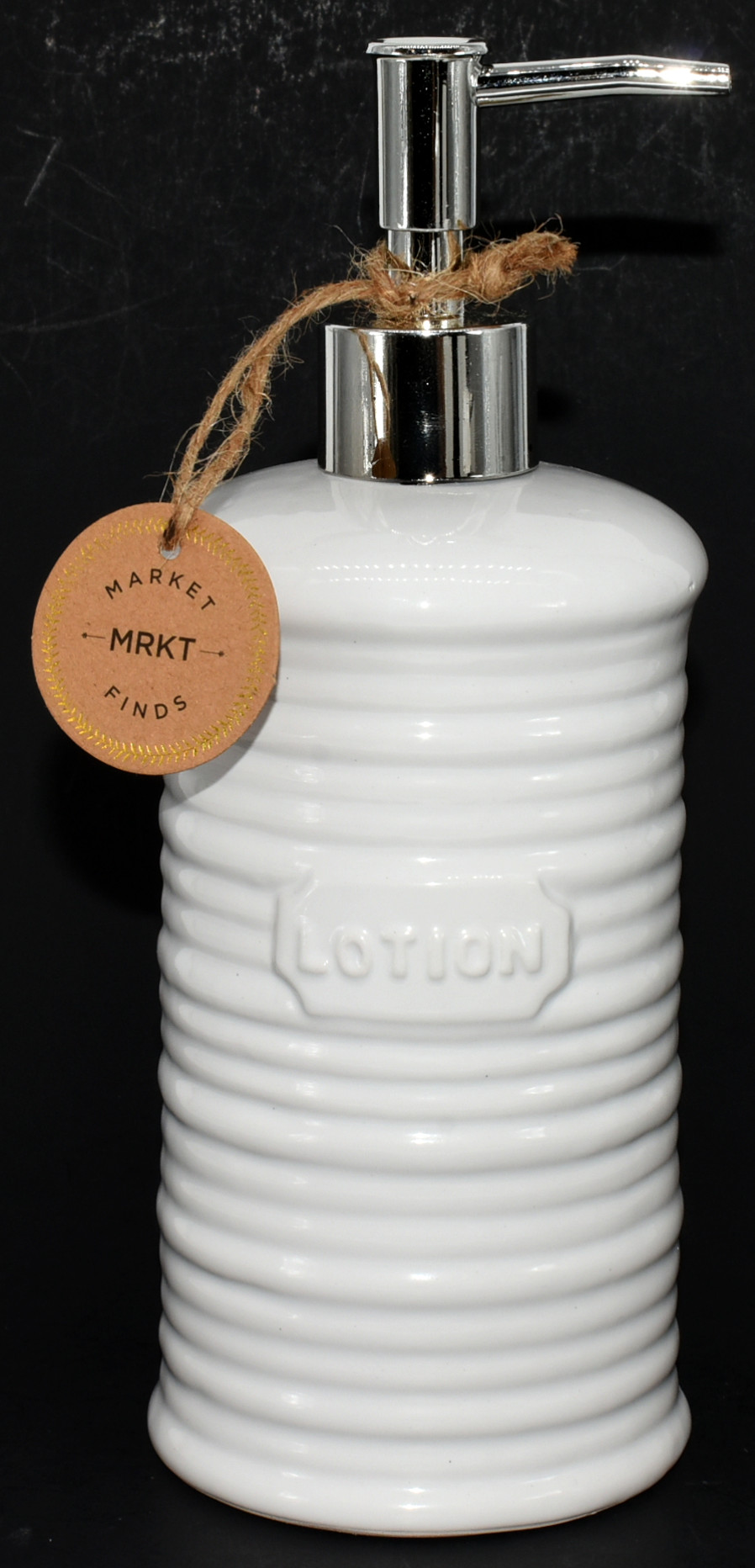 LOTION DISPENSER,  WHITE,  CERAMIC,  EMBOSSED,  LOTION