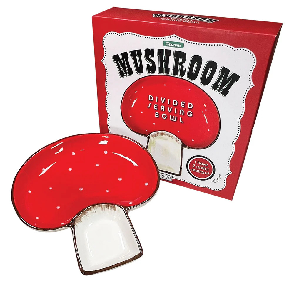 TWO SECTIONED SERVING DISH,  MUSHROOM