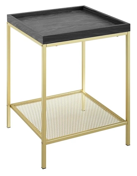 TABLE,  SIDE,  24X18X18,  GOLD BASE,  GREY WASH TRAY TOP, RTA
