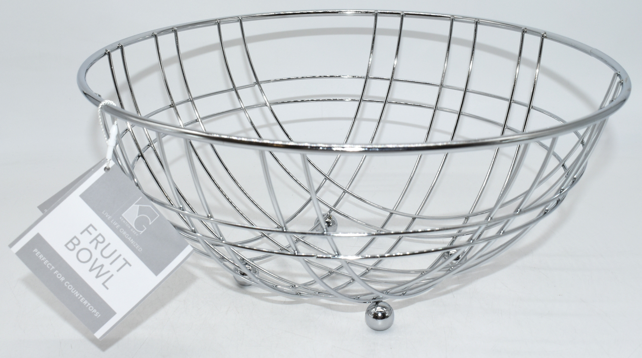FRUIT BOWL, CHROME, DOUBLE WIRE GRID, METAL