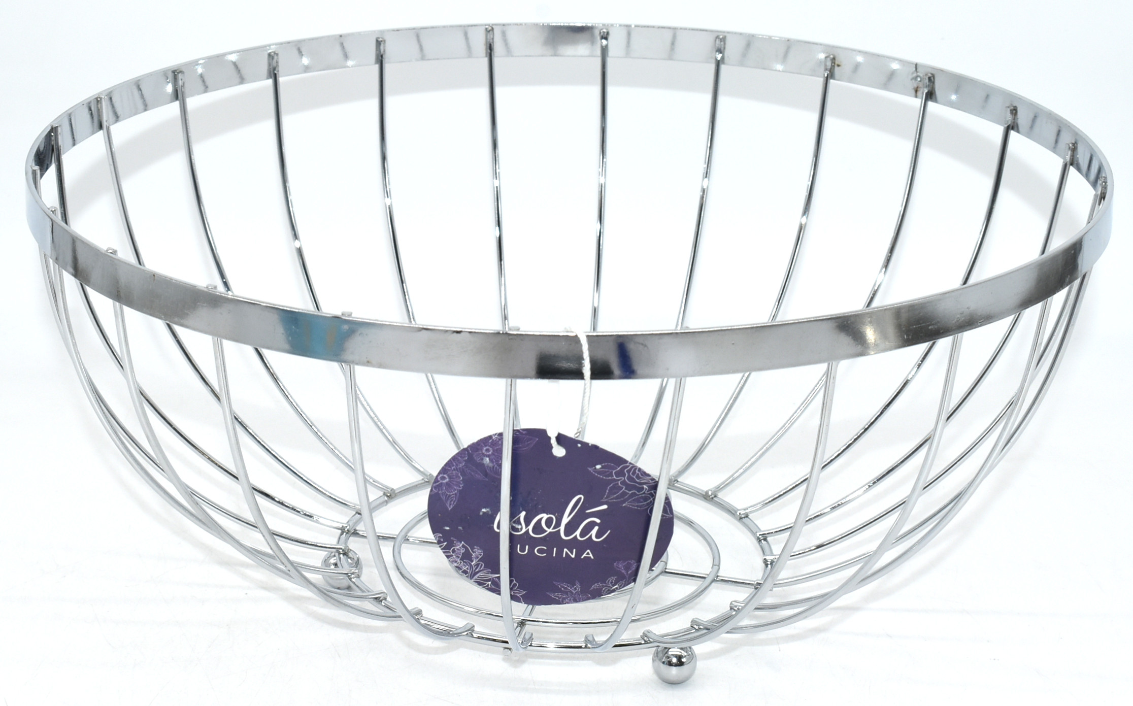 FRUIT BOWL, CHROME, VERTICAL LINED, 12X5.25IN, METAL