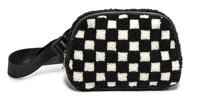 BELT BAG,  PURSE,  ADJUSTABLE STRAP,  BLACK,  CHECKER