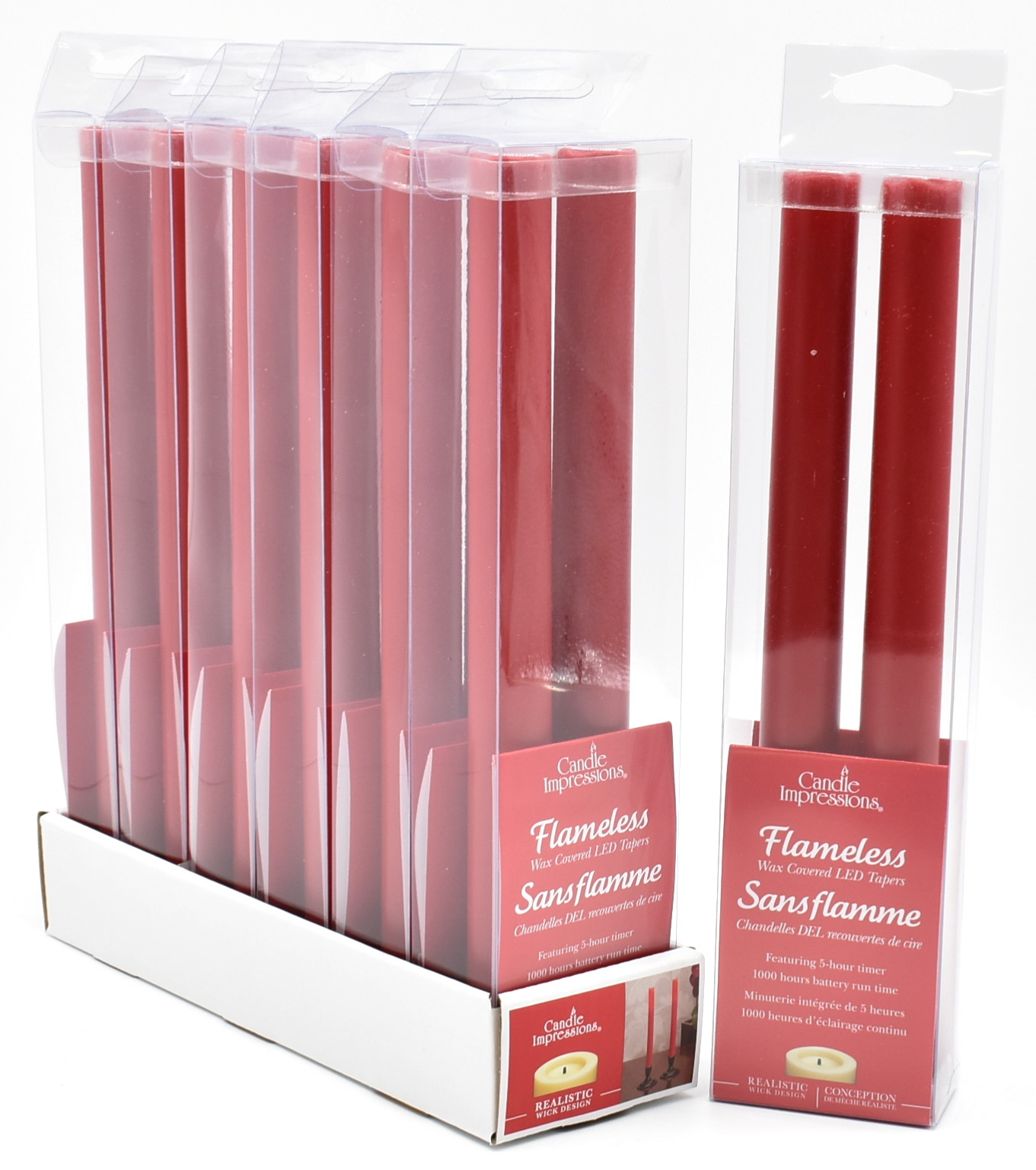 CANDLE, FLAMELESS, TAPER, 2PK, 9IN RED, COLOR BOX