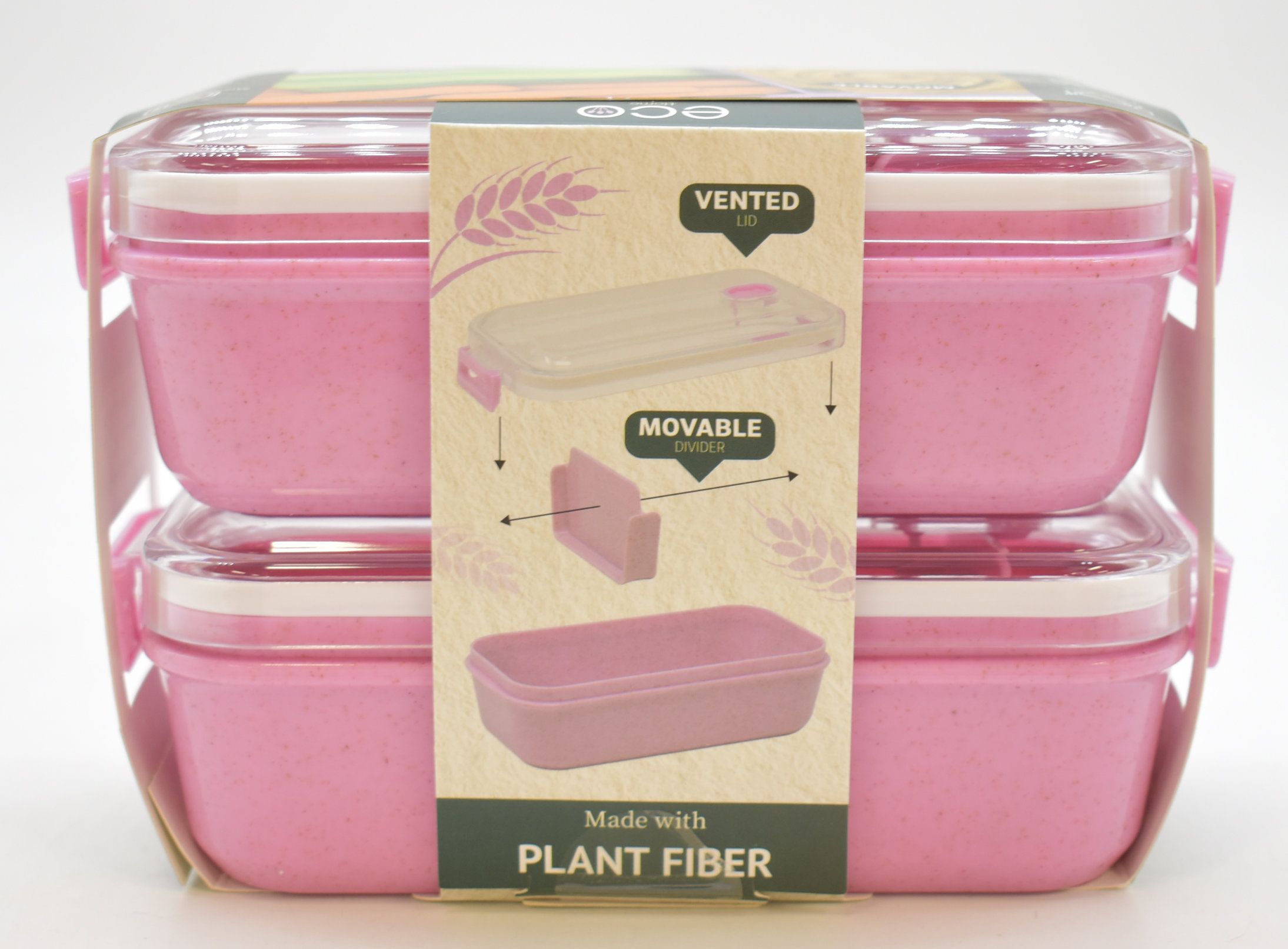 FOOD STORAGE,  2 PK,  2 SECTION,  SNACK CONTAINERS,  PINK