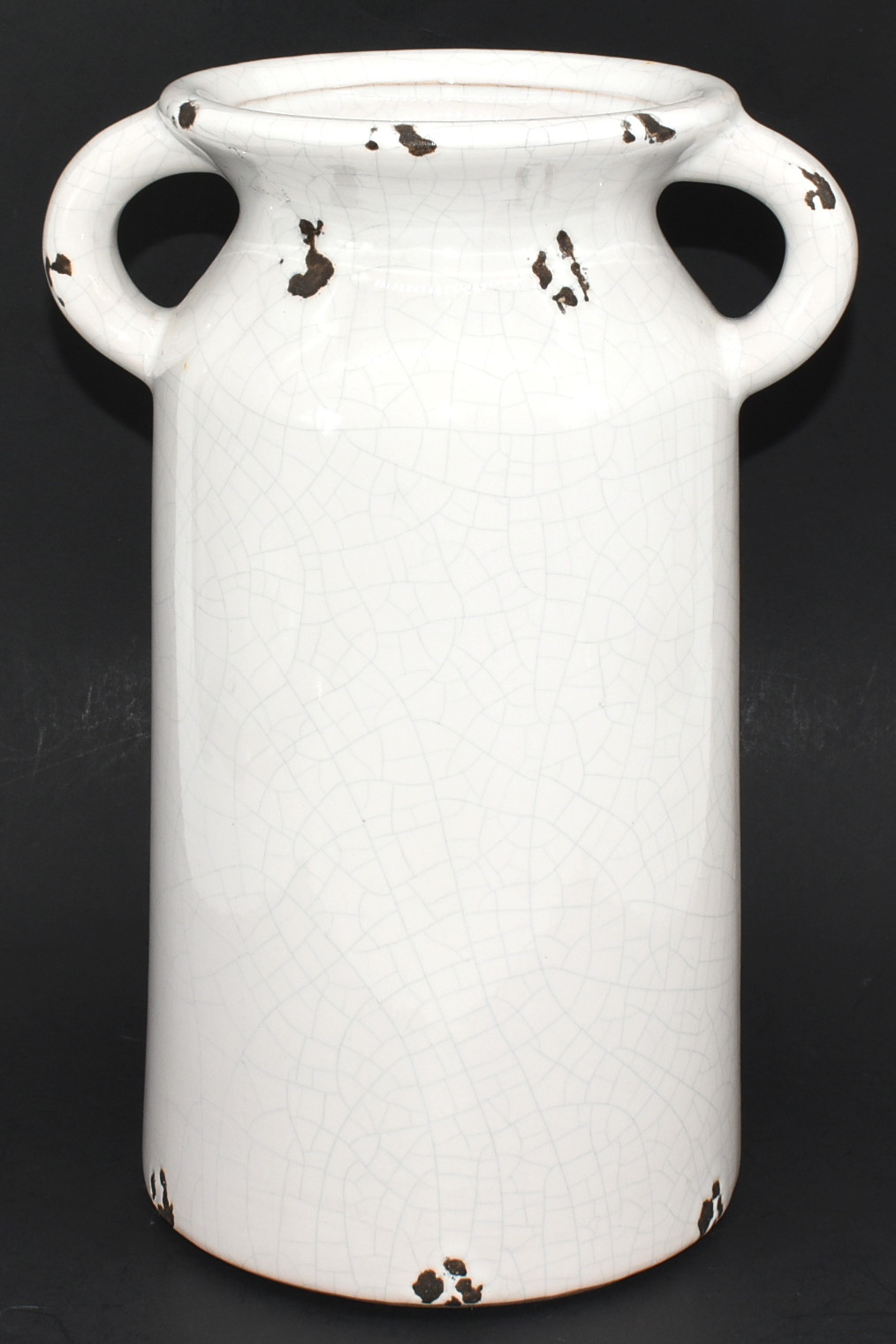 VASE,  CERAMIC,  HANDLED JUG,  8X8X13,  WHITE,  DISTRESSED