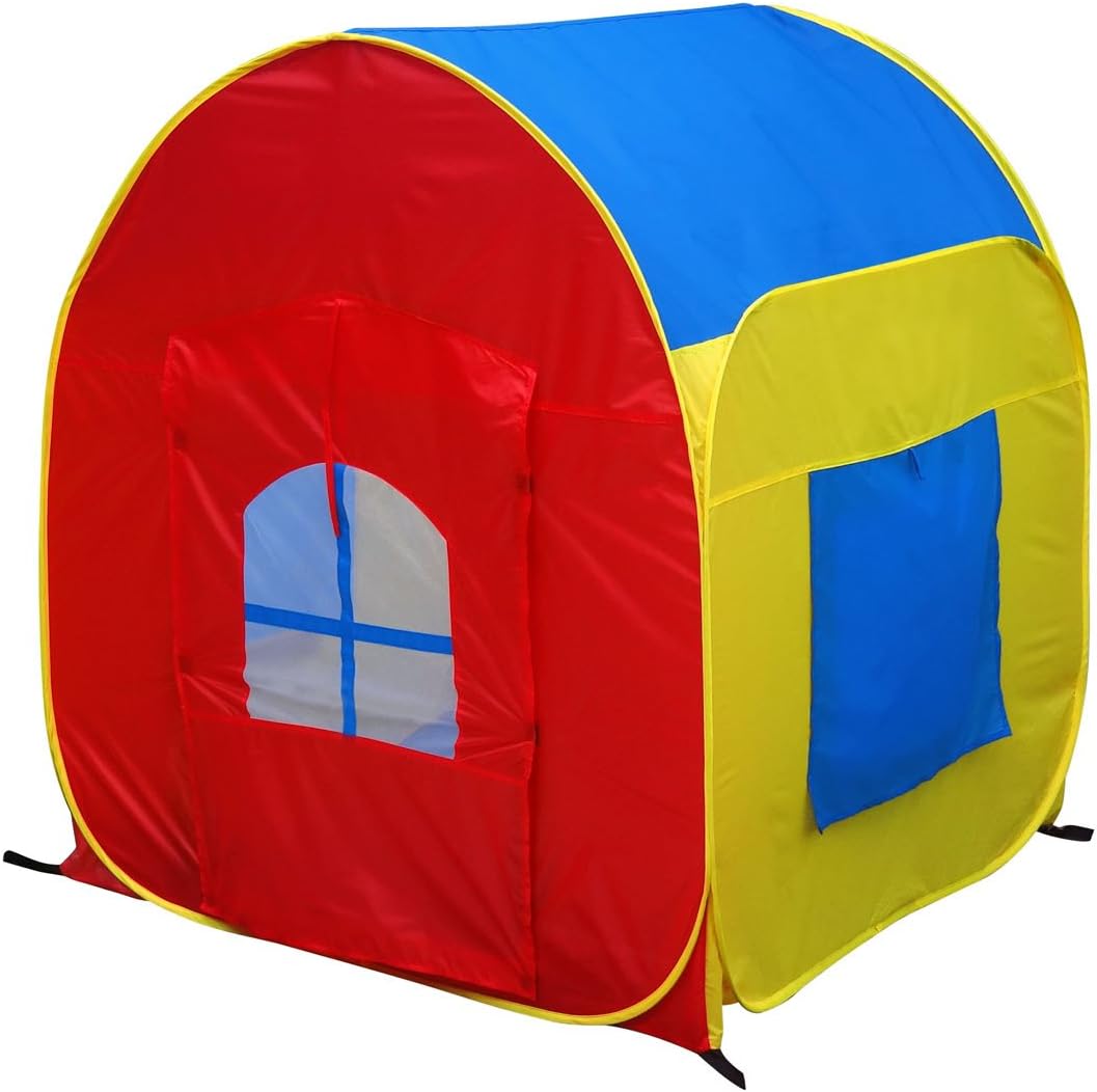 PLAY TENT, HOUSE, MESH WINDOWS,  ROLL UP DOORS, 48X48IN, BROWNBOX