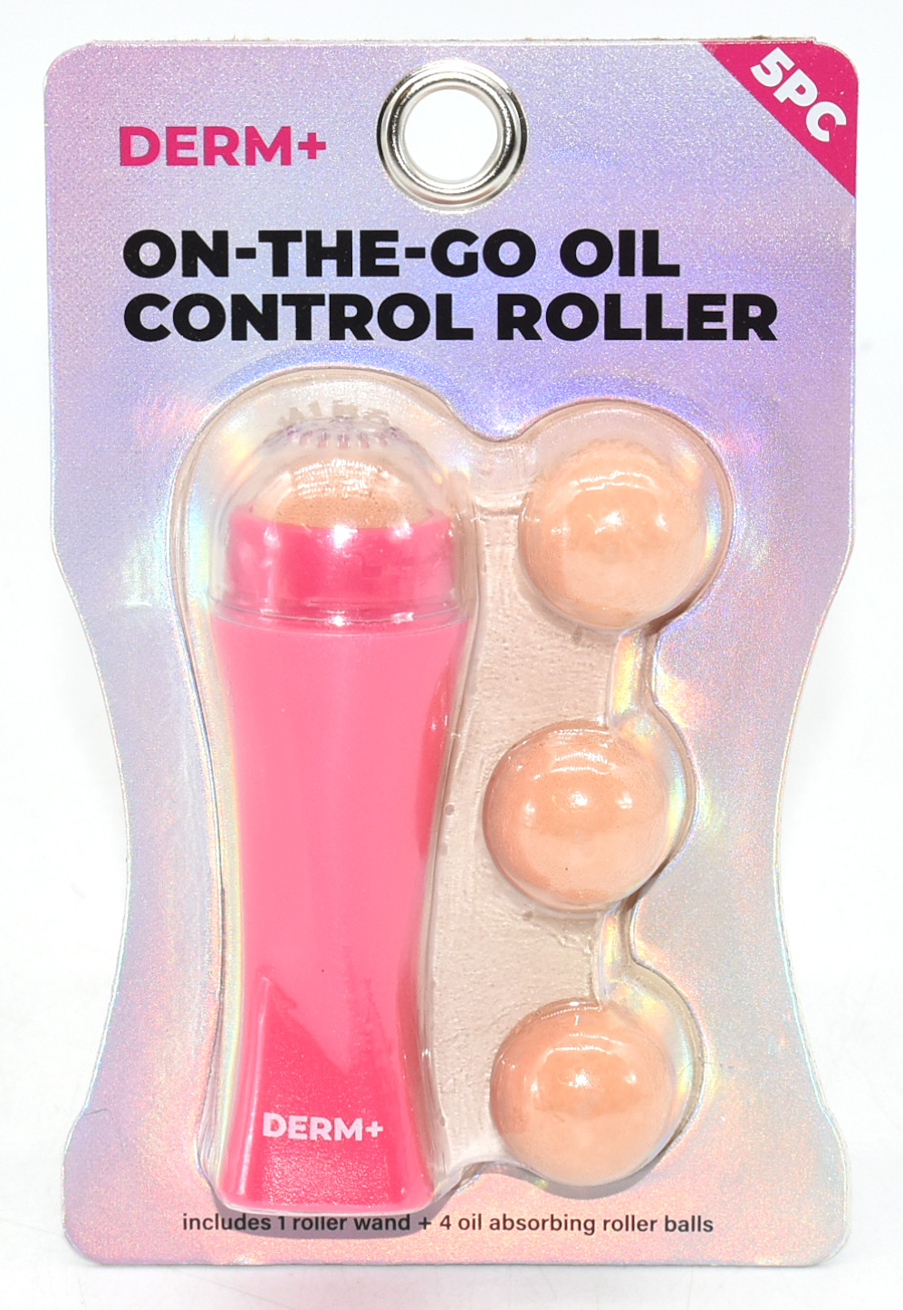 FACIAL ROLLER,  5 PC,  CONTROLS OIL,  WAND, 4 ROLLER BALLS,  PINK
