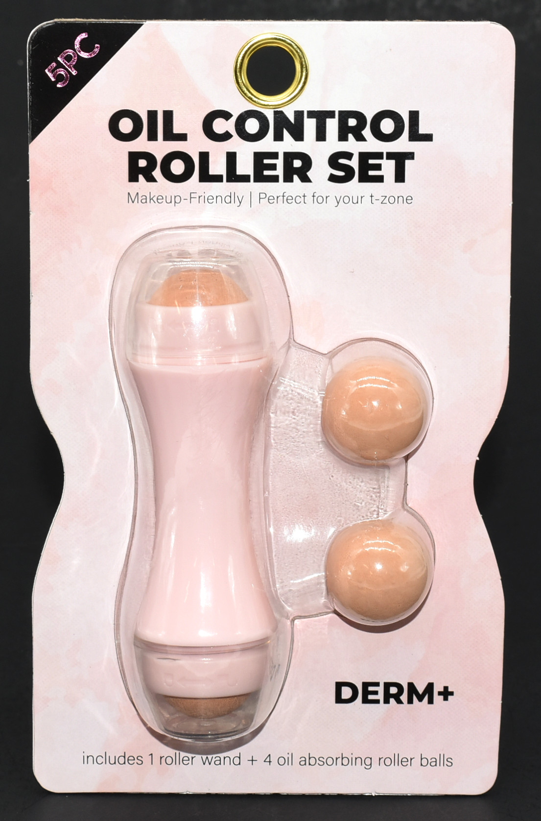 FACIAL ROLLER,  4 PC,  CONTROLS OIL,  WAND, 3 ROLLER BALLS, BLUSH