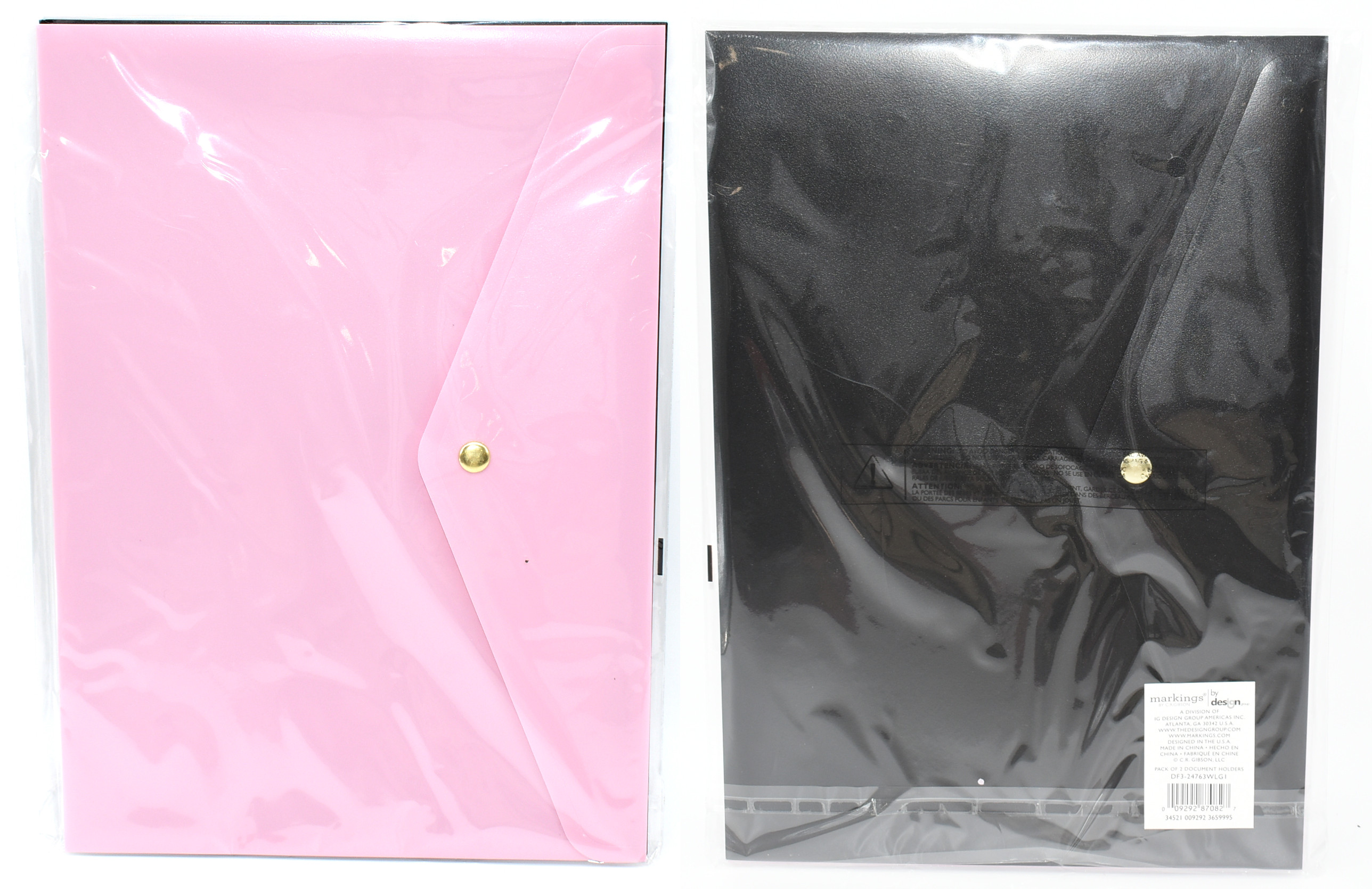 DOCUMENT FOLDERS,  2 PK,  POLY,  PINK AND BLACK,  12.5 X 9.5