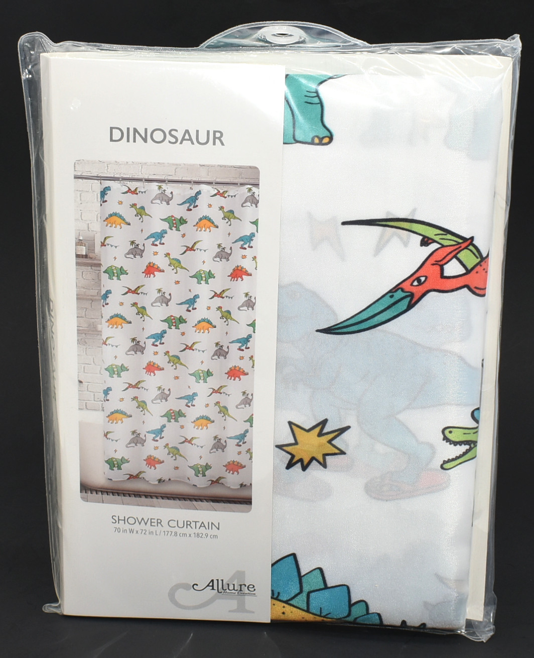 SHOWER CURTAIN,  FABRIC,  70X72 DINOSAURS