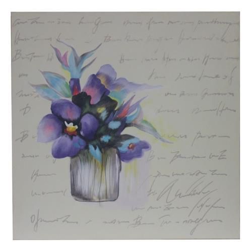 PAINTING,  CANVAS,  BLUE FLOWER SCRIPT,  OIL,  GREY,  32 X 32 IN
