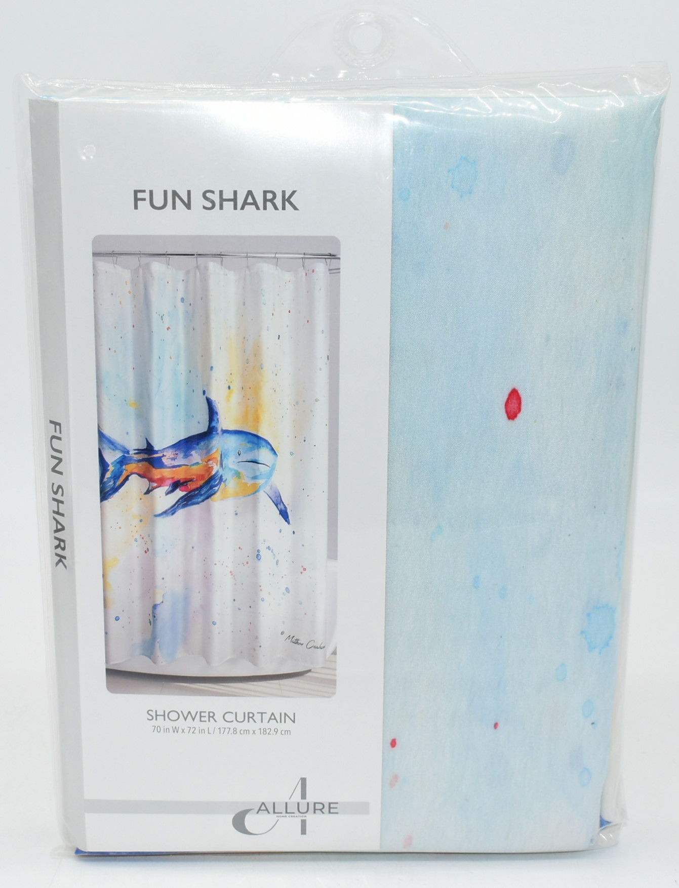 SHOWER CURTAIN,  FABRIC,  70X72,  FUN SHARKS