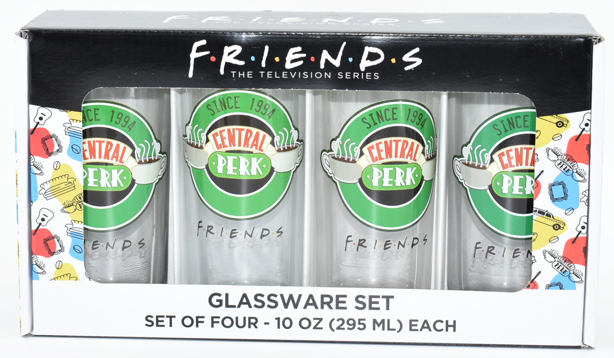 TUMBLER GLASS SET,  10 OZ,  4 PC CENTRAL PERK,  COLOR BOX