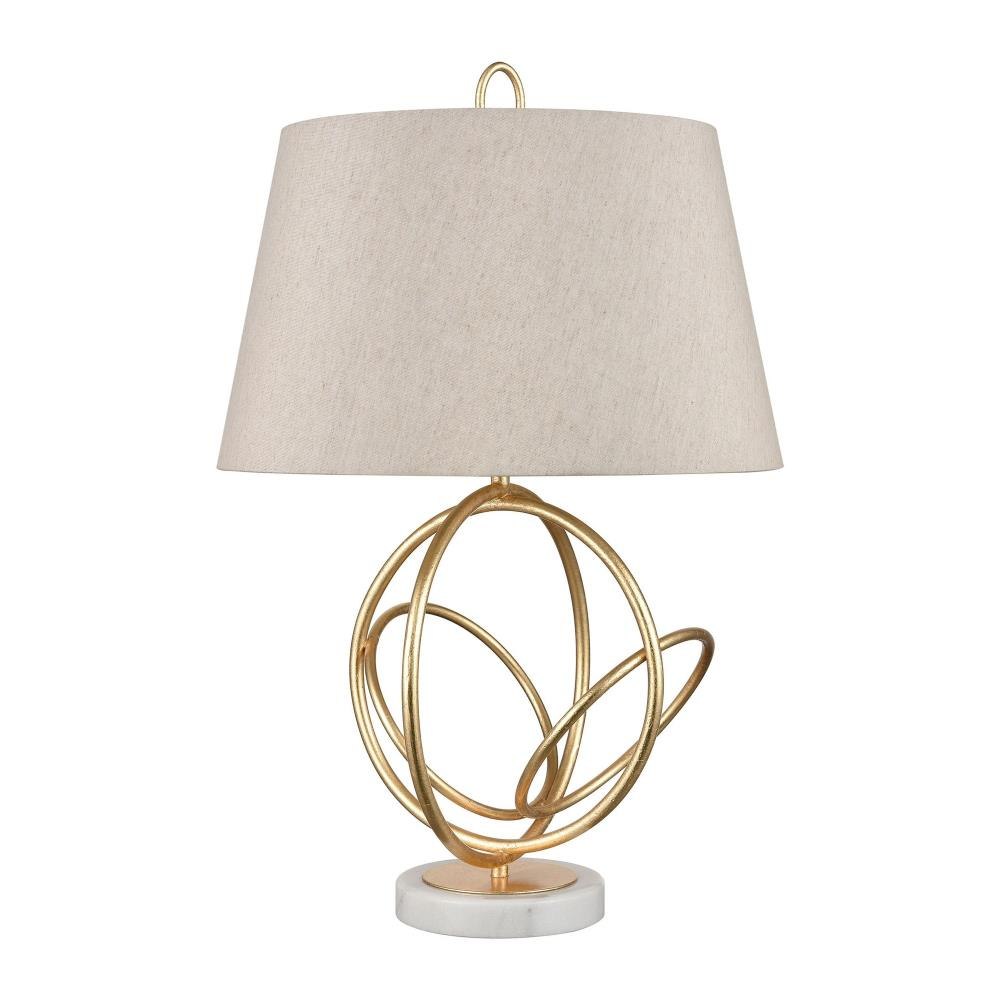 LAMP,  TABLE,  26H,  GOLD BASE,  WHITE SHADE,  GOLD LEAF,  CUL