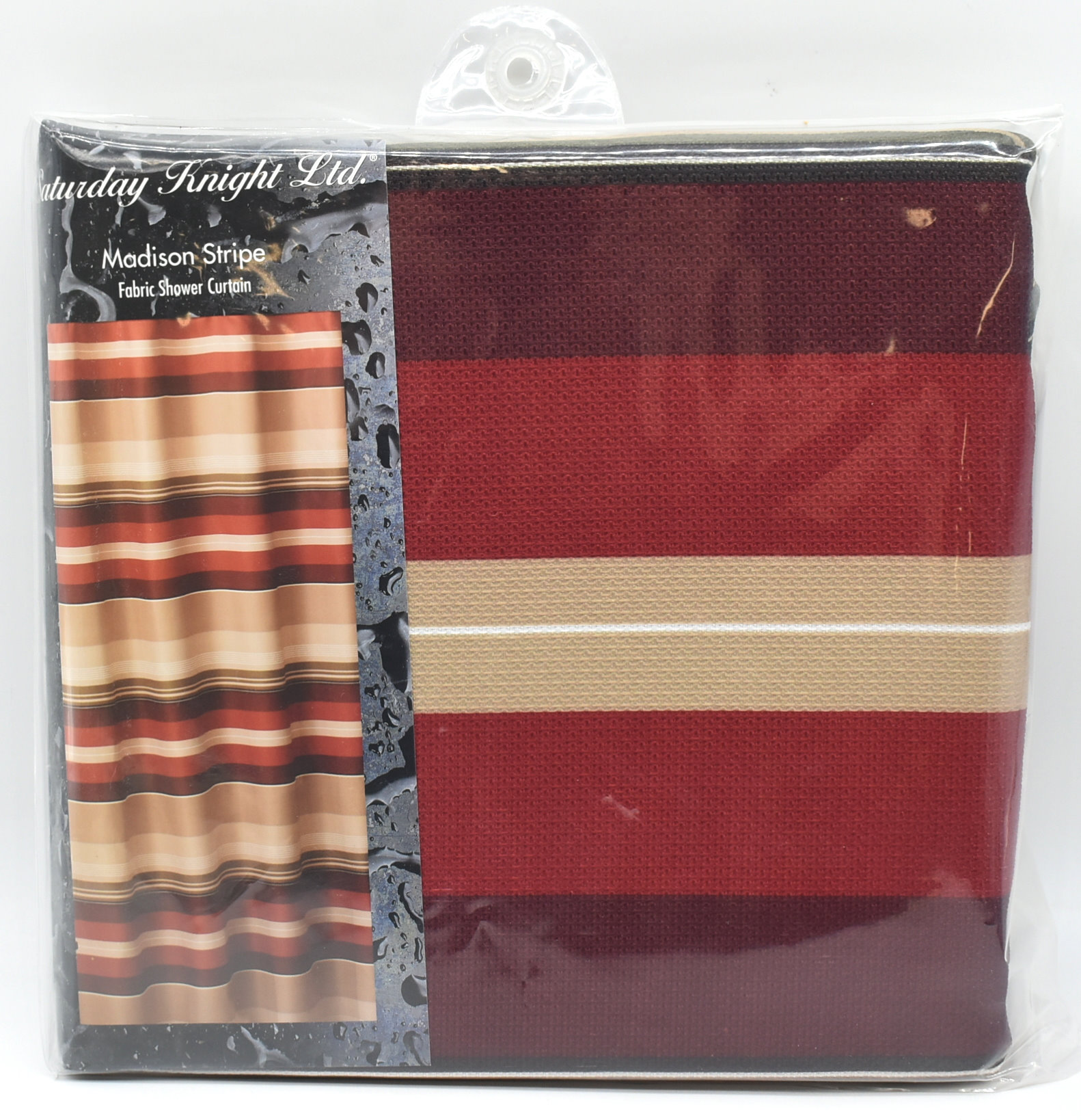 SHOWER CURTAIN,  FABRIC,  RED MADISON STRIPE