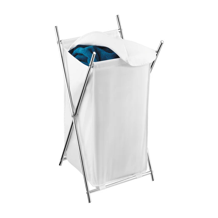HAMPER FOLDING CHROM & WHITE 28X15.5X14 BROWN BOX