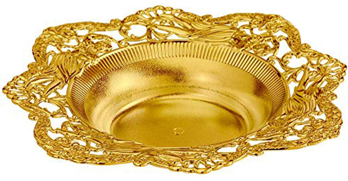 SERVING DISH, GOLD, PLASTIC, 12IN DIA.