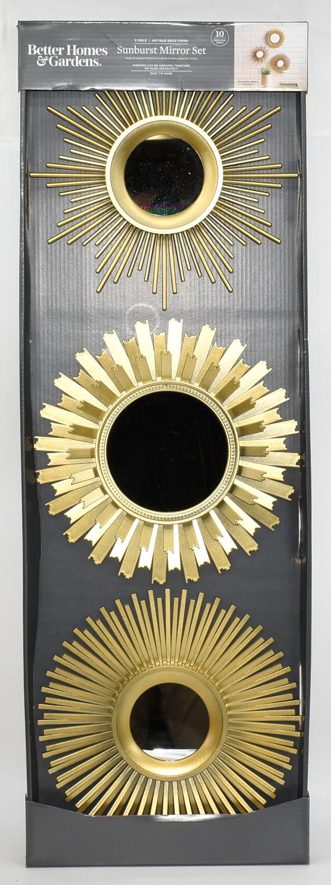 MIRROR 3PC SET, SUN BURST,  10IN DIA.