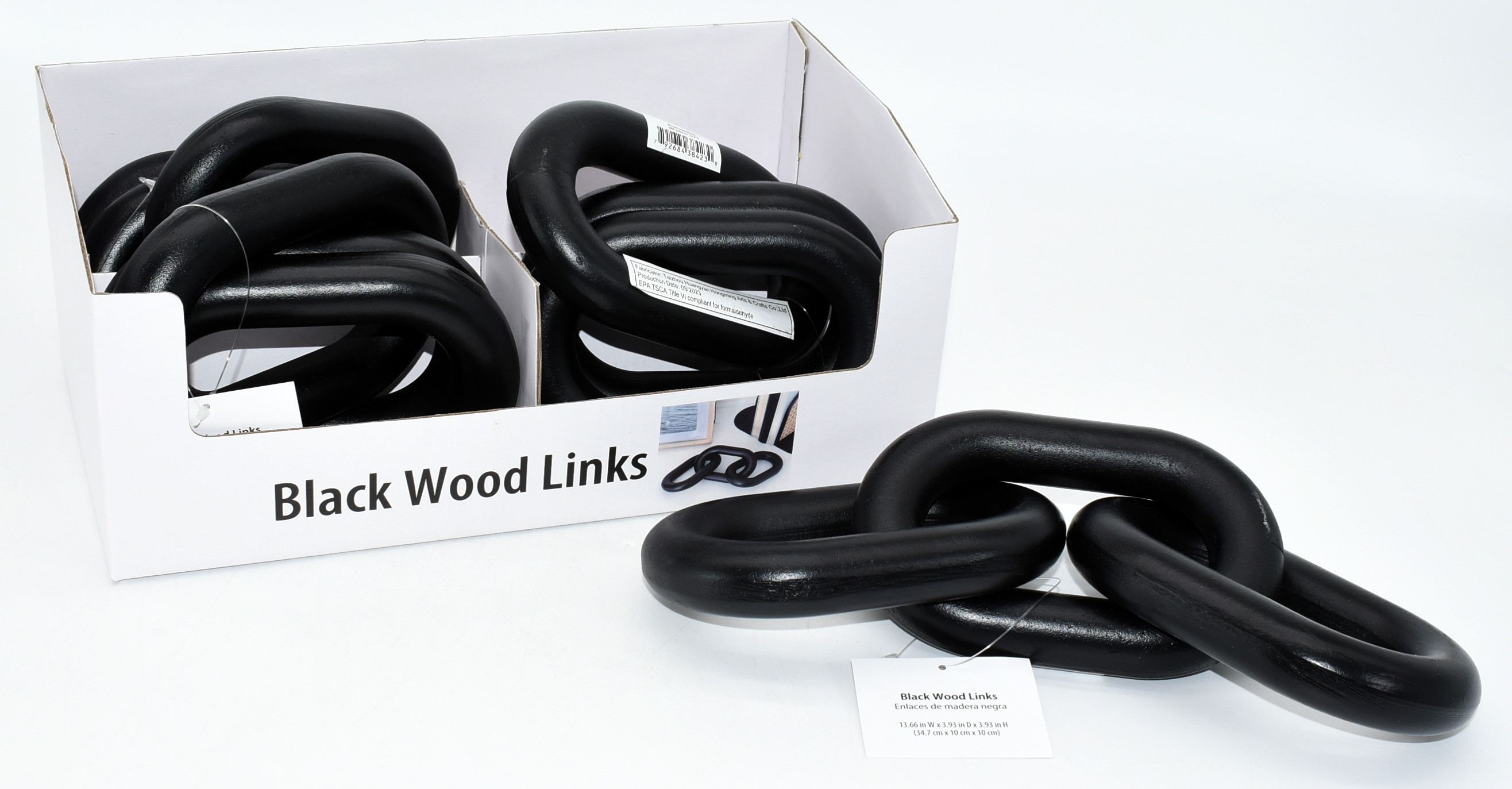 DECORATIVE BLACK WOOD LINKS,  13.66W X 3.93D X 3.93H