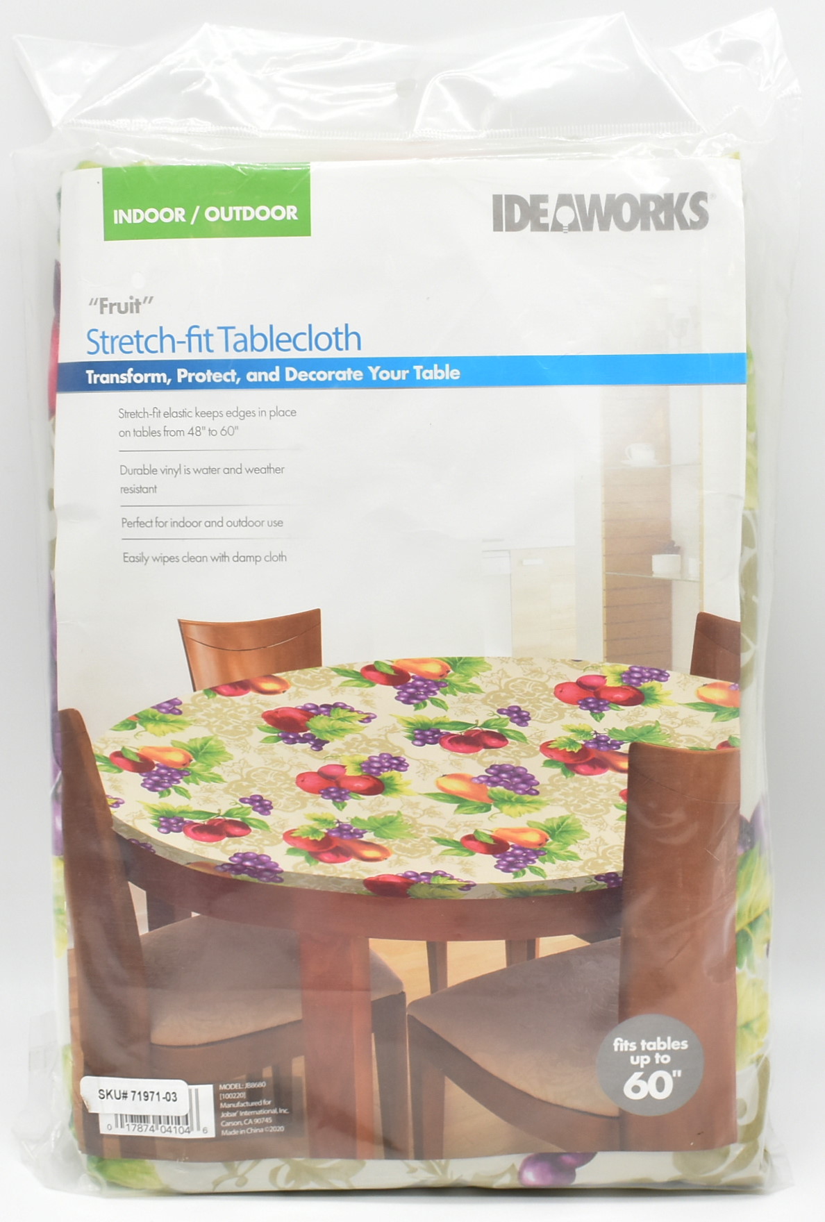 TABLE COVER,  60IN,  ROUND STRETCH FIT,  VINYL,  FRUIT