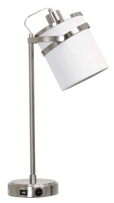 LAMP,  TASK,  22H,  BRUSHED STEEL WHITE SHADE,  USB PORT