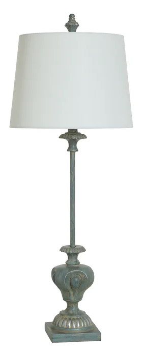 LAMP,  TABLE,  35H,  BLUE,  CAST RESIN BASE,  WHITE SHADE