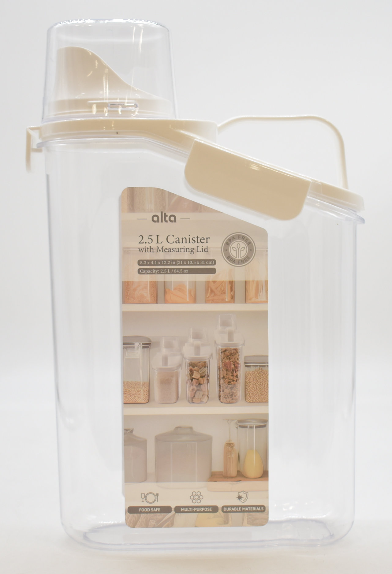 FOOD STORAGE,  CANISTER WITH MEASURING LID,  8X4X12,  WHITE