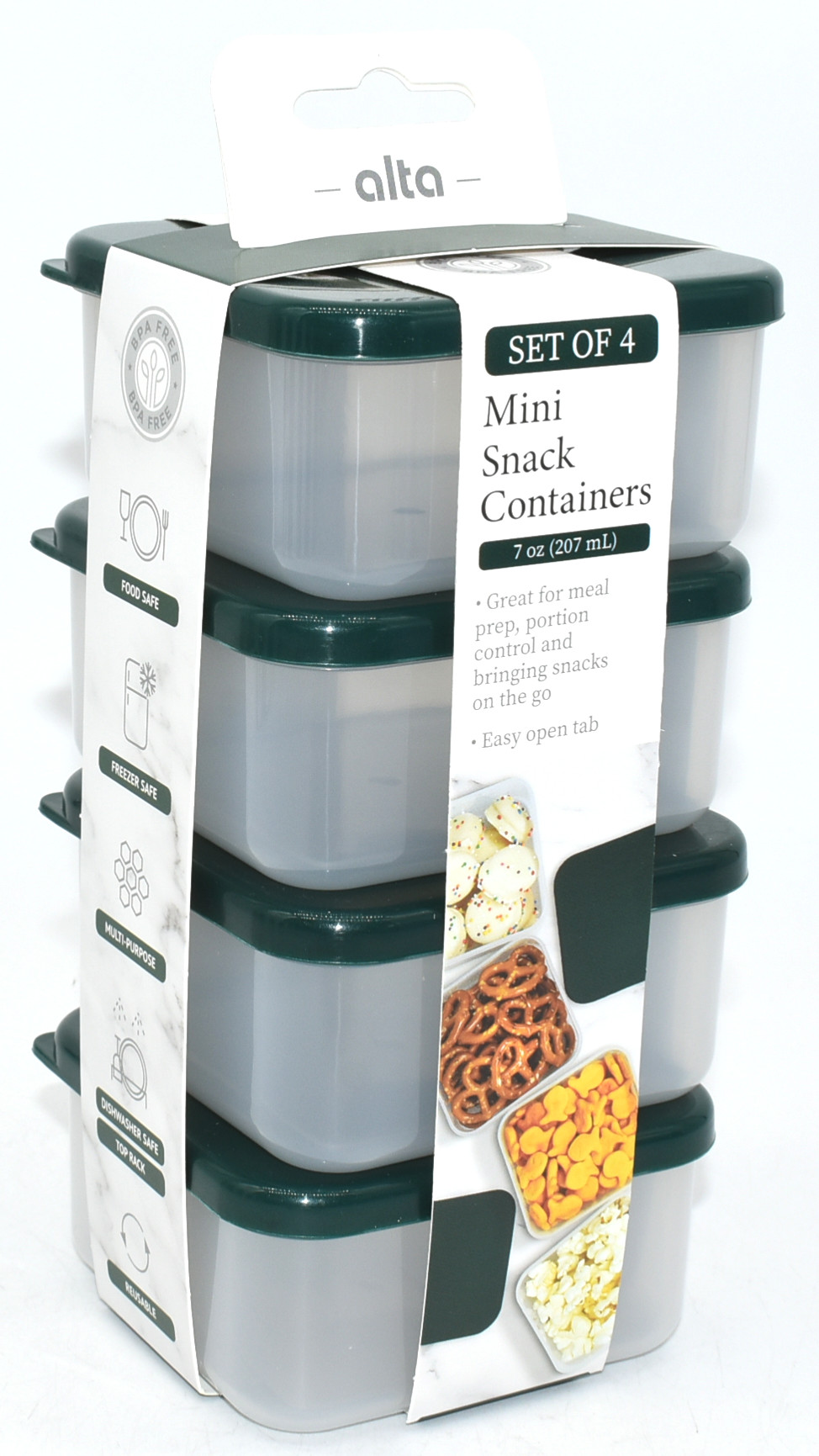 FOOD STORAGE,  4 PK,  6.7 OZ,  SNACK,  GLITTER,  GREEN