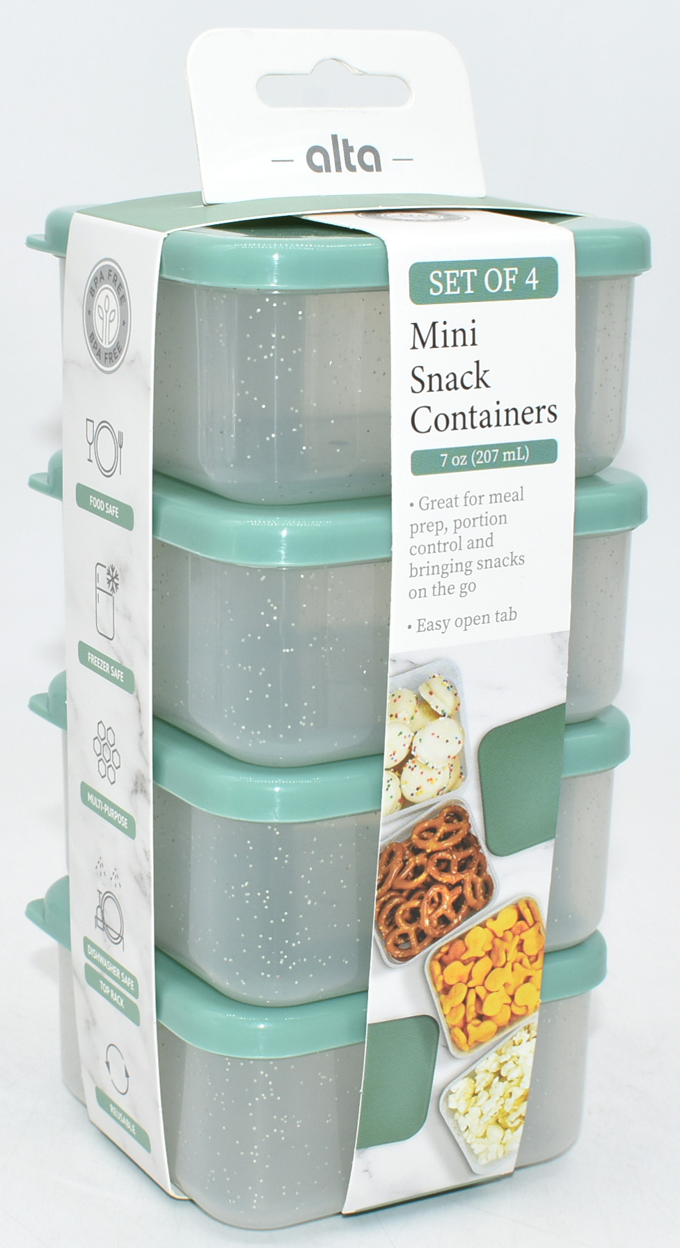 FOOD STORAGE,  4 PK,  6.7 OZ,  SNACK,  GLITTER,  JADE
