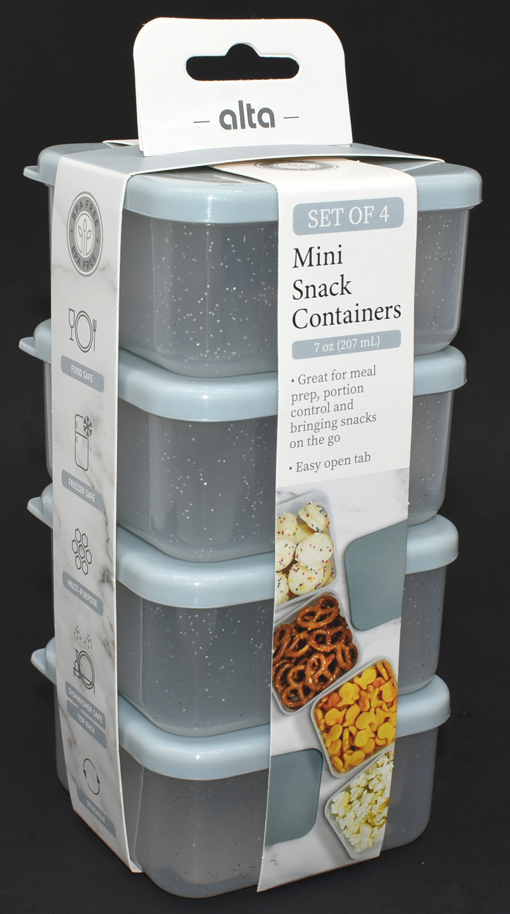 FOOD STORAGE,  4 PK,  6.7 OZ,  SNACK,  GLITTER,  DOLPHIN GREY
