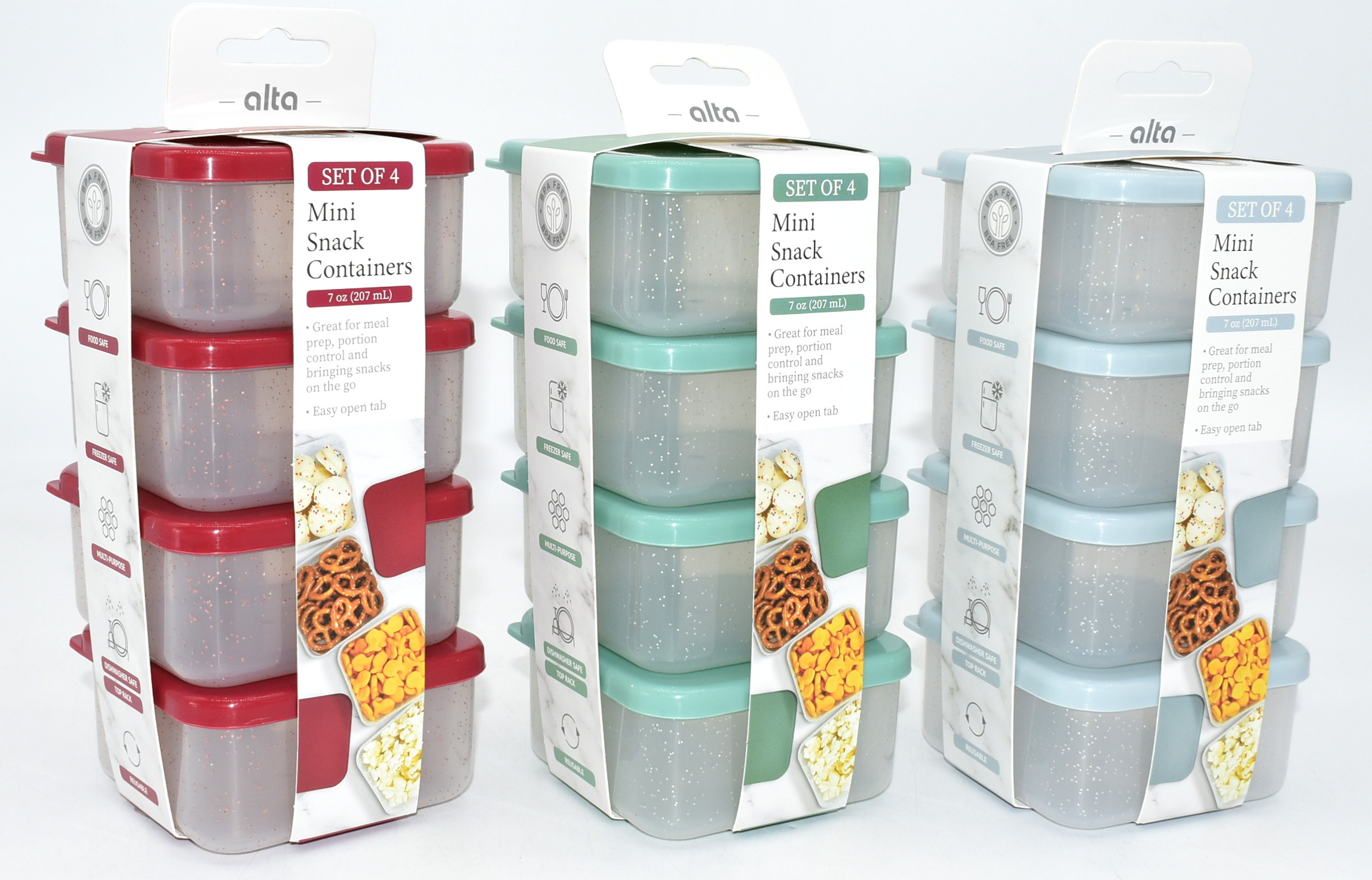 FOOD STORAGE,  4 PK,  7.3 OZ,  SNACK CONTAINERS,  ASST COLORS