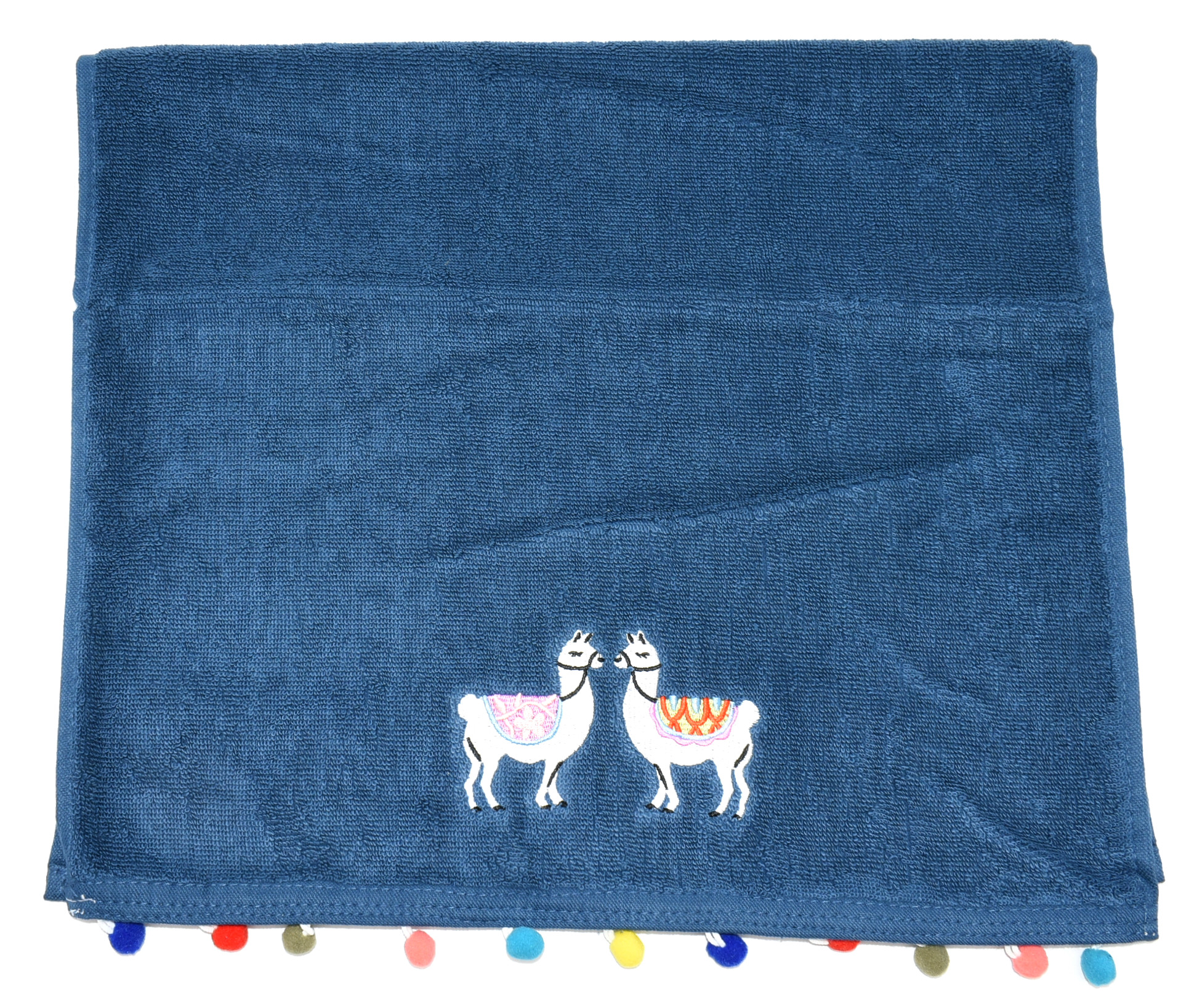 TOWEL,  HAND,  NAVY,  LLAMAS,  EMBROIDERED
