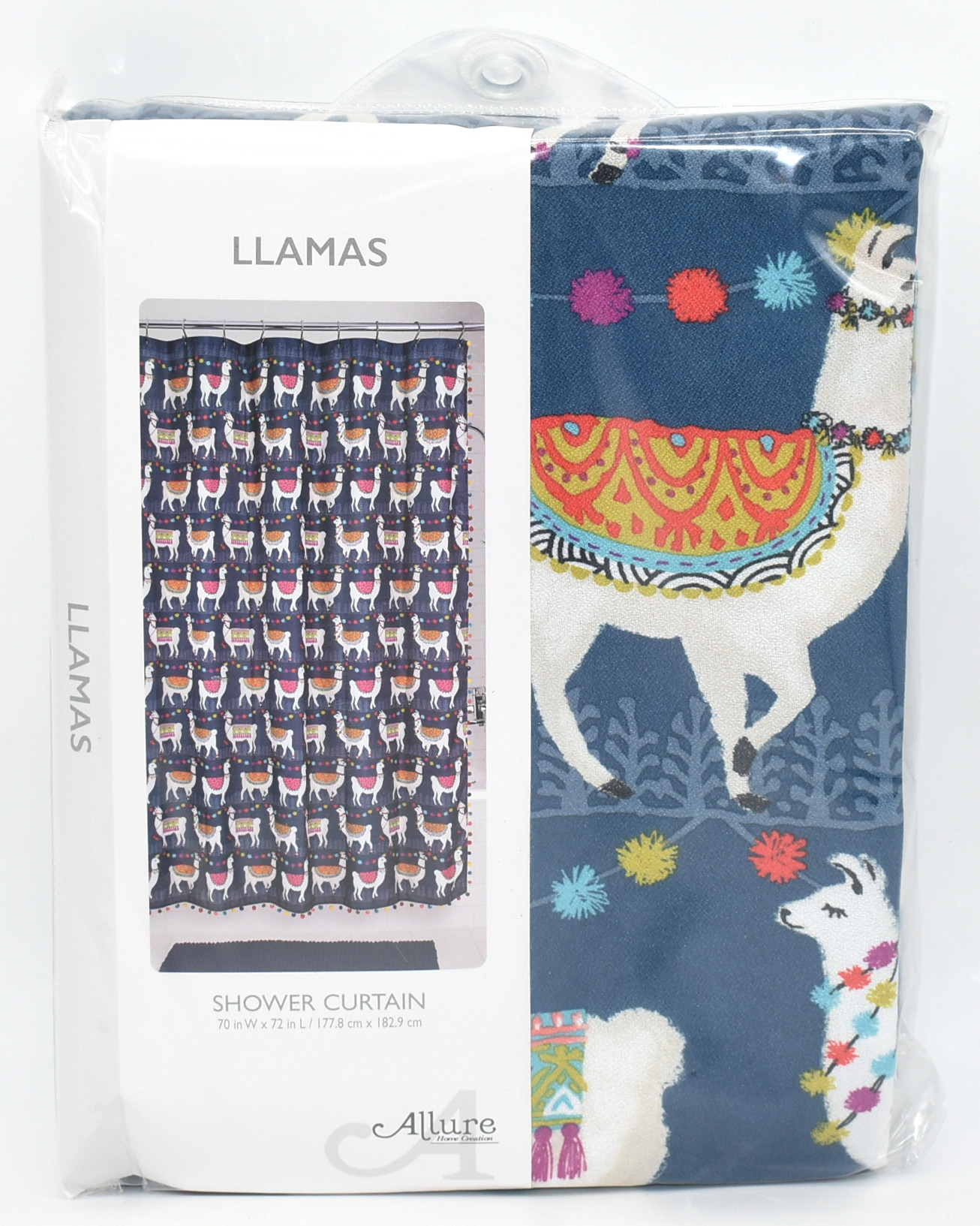 SHOWER CURTAIN,  FABRIC,  70X72 LLAMAS