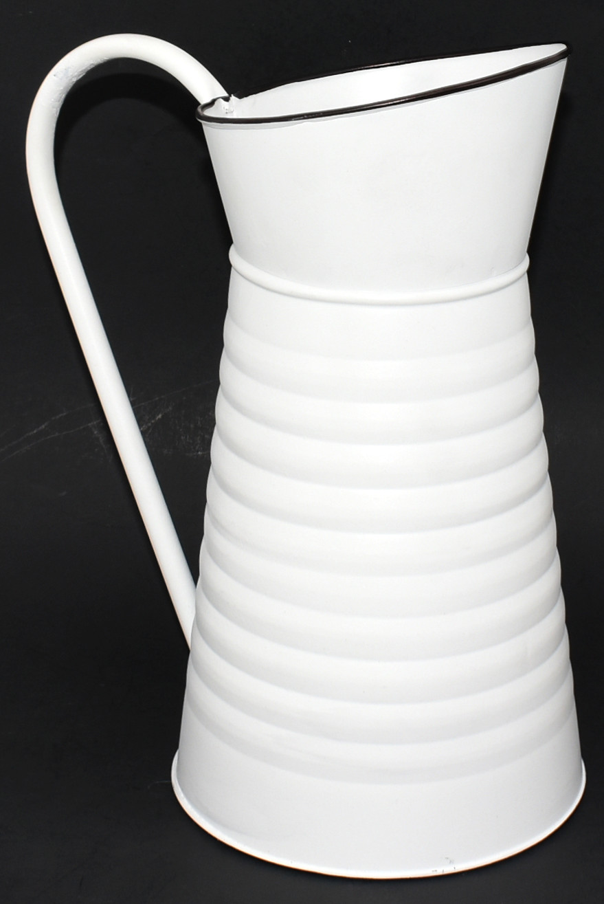 PITCHER,  METAL,  WHITE,  10X6. VINTAGE,  VASE,  MAINSTAYS