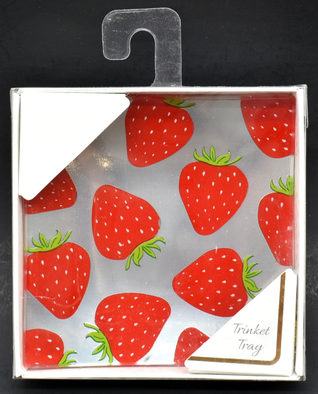 TRINKET TRAY, GLASS, SQUARE, ALL OVER STRAWBERRIES, RED