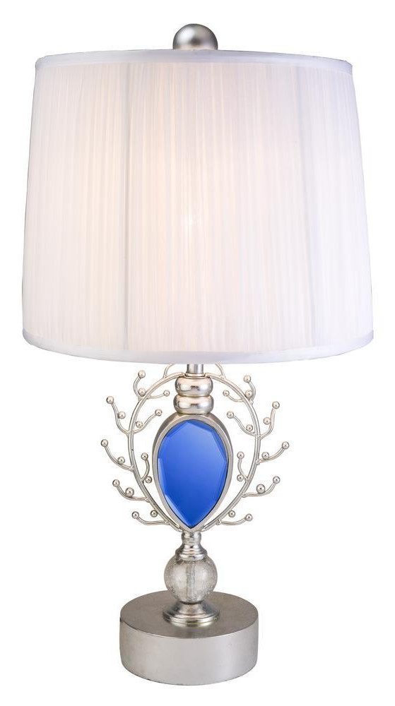 LAMP,  TABLE,  28H,  SILVER AND BLUE BASE,  WHITE SHADE, BB,  CUL