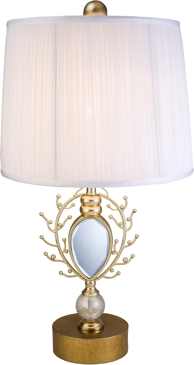 LAMP,  TABLE,  28H,  GOLD BASE,  WHITE SHADE,  BROWN BOX,  CUL