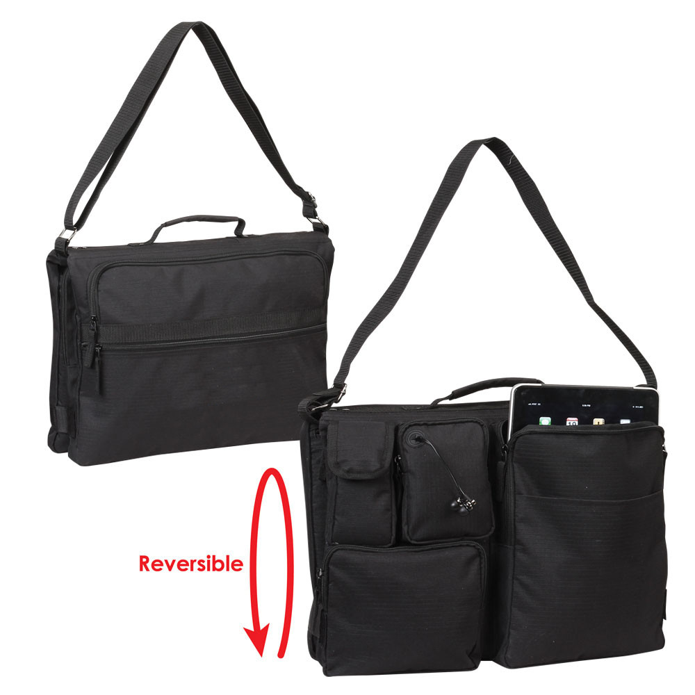 MESSENGER BAG,  REVERSIBLE,  WITH SHOULDER STRAP,  BLACK