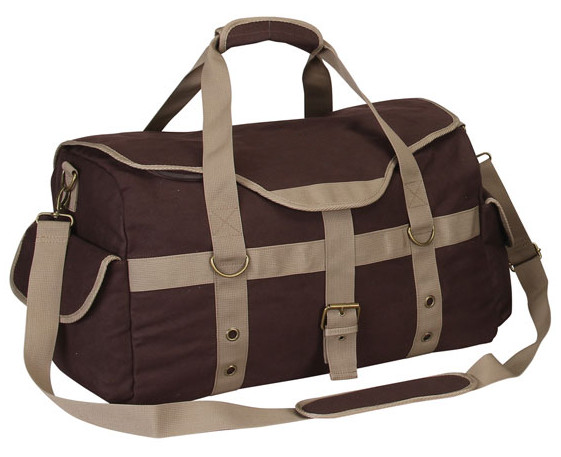 DUFFLE BAG,  CANVAS,  MULTI POCKET,  LARGE,  BROWN