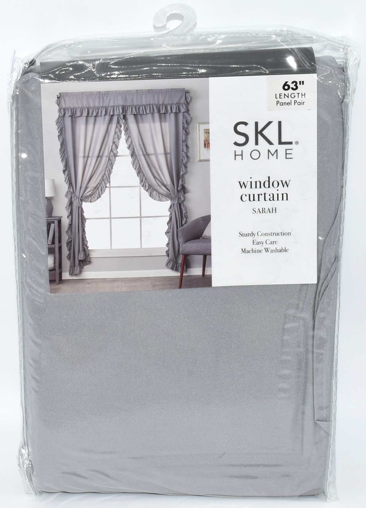 CURTAINS,  PANEL PAIR,  82X63,  GRAY,  RUFFLE EDGE