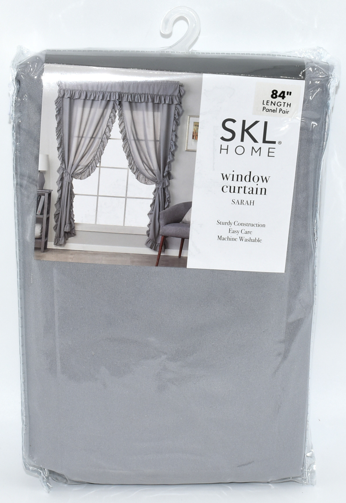 CURTAINS,  PANEL PAIR,  82X84,  GRAY,  RUFFLE EDGE