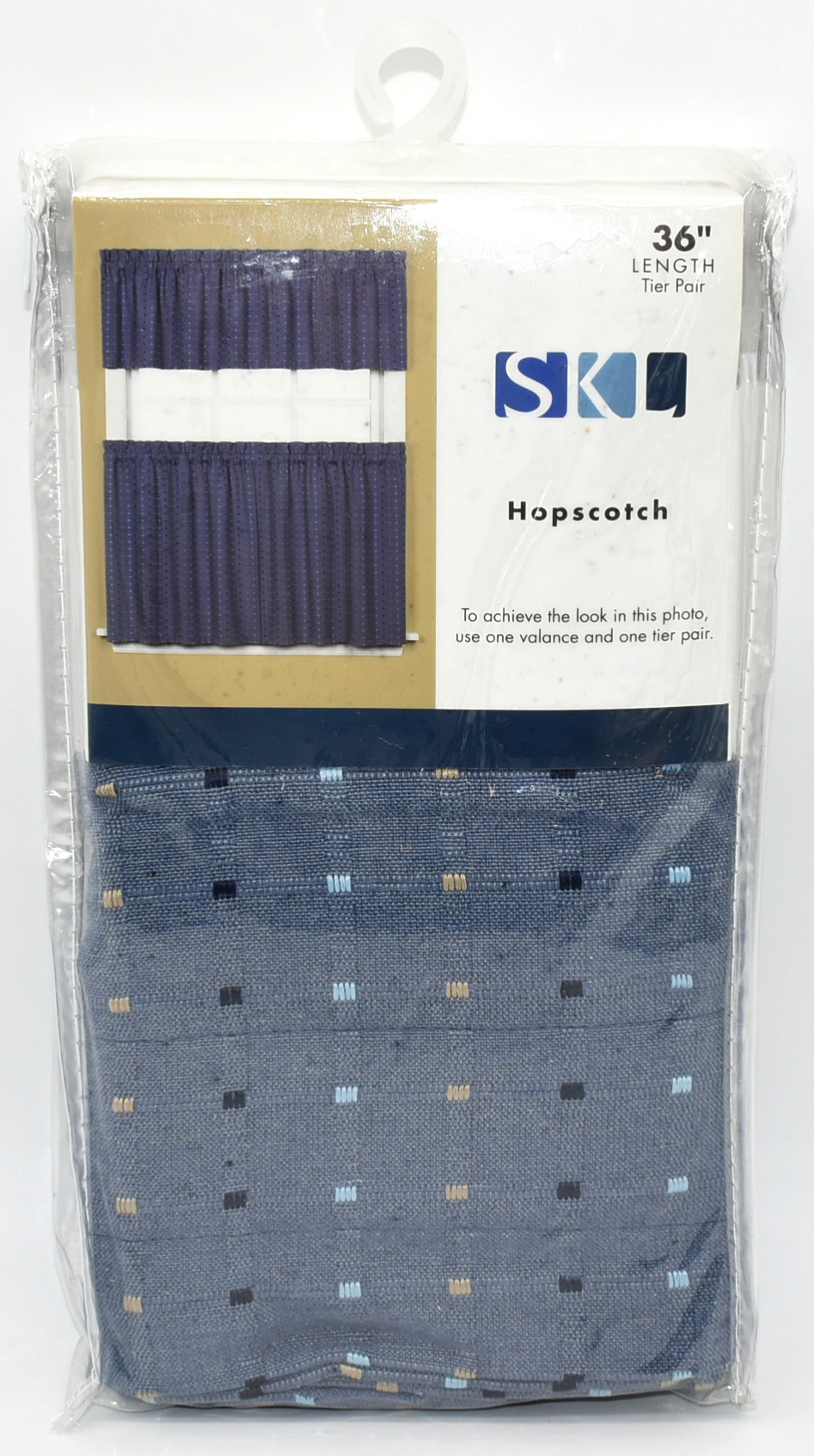 CURTAINS,  TIER PAIR,  57X36,  DENIM,  HOPSCOTCH