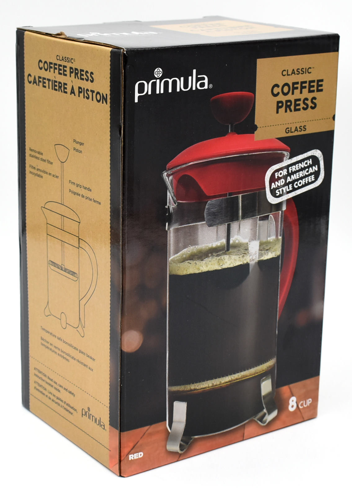 COFFEE PRESS 8CUP GLASS RED IN GIFT BOX