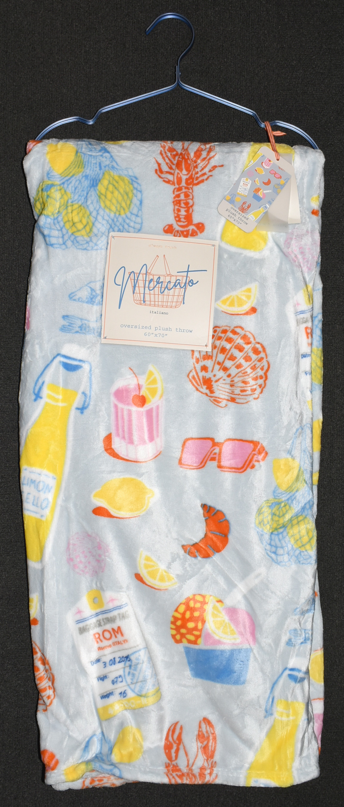 THROW,  FLANNEL PLUSH,  60X70,  PRINTED,  BLUE,  ITALIAN SUMMER