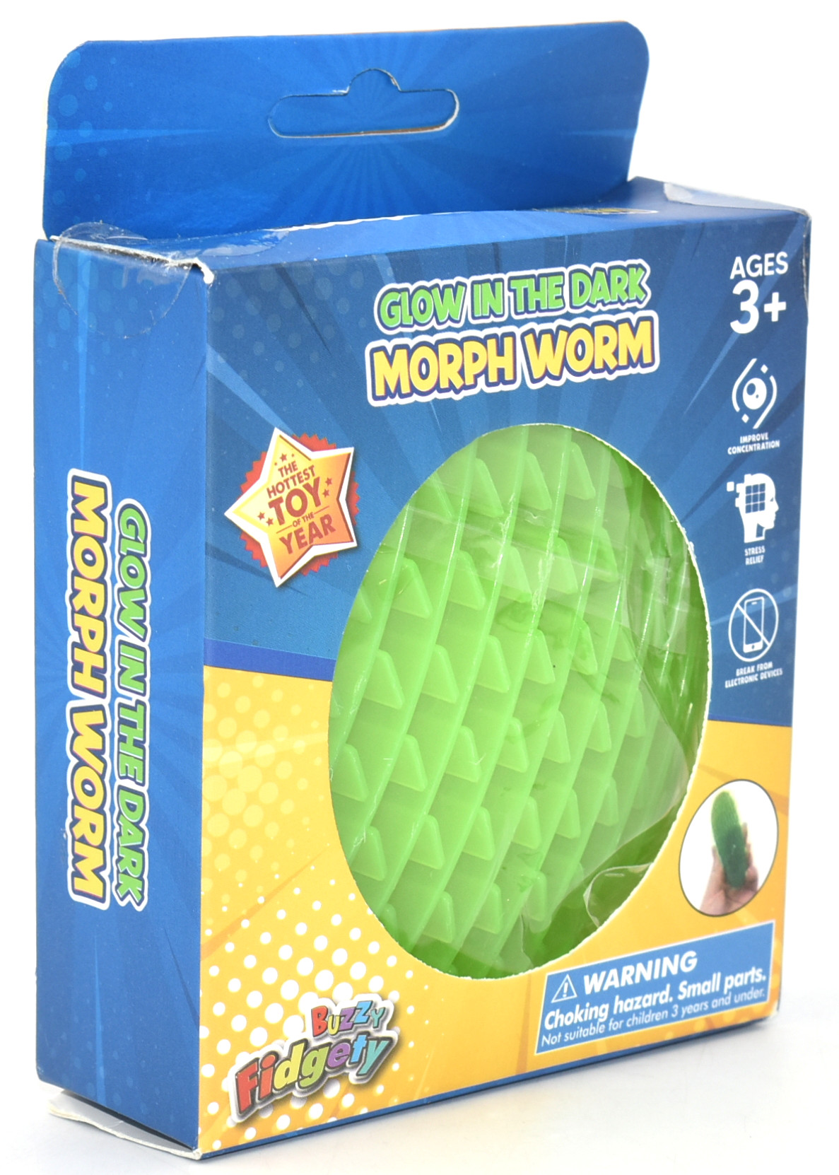 FIDGET TOY,  MORPH WORM,  SMALL GREEN,  GLOW IN THE DARK