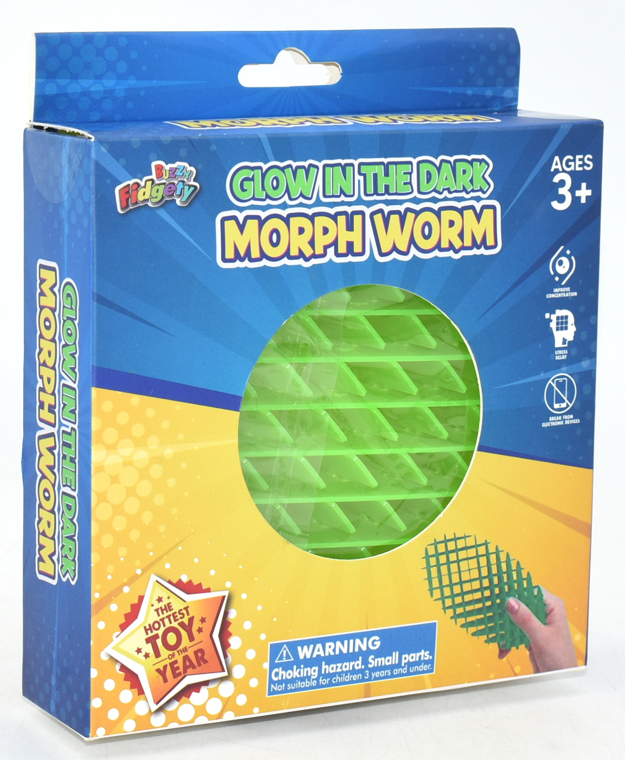 FIDGET TOY,  MORPH WORM,  MEDIUM GREEN,  GLOW IN THE DARK