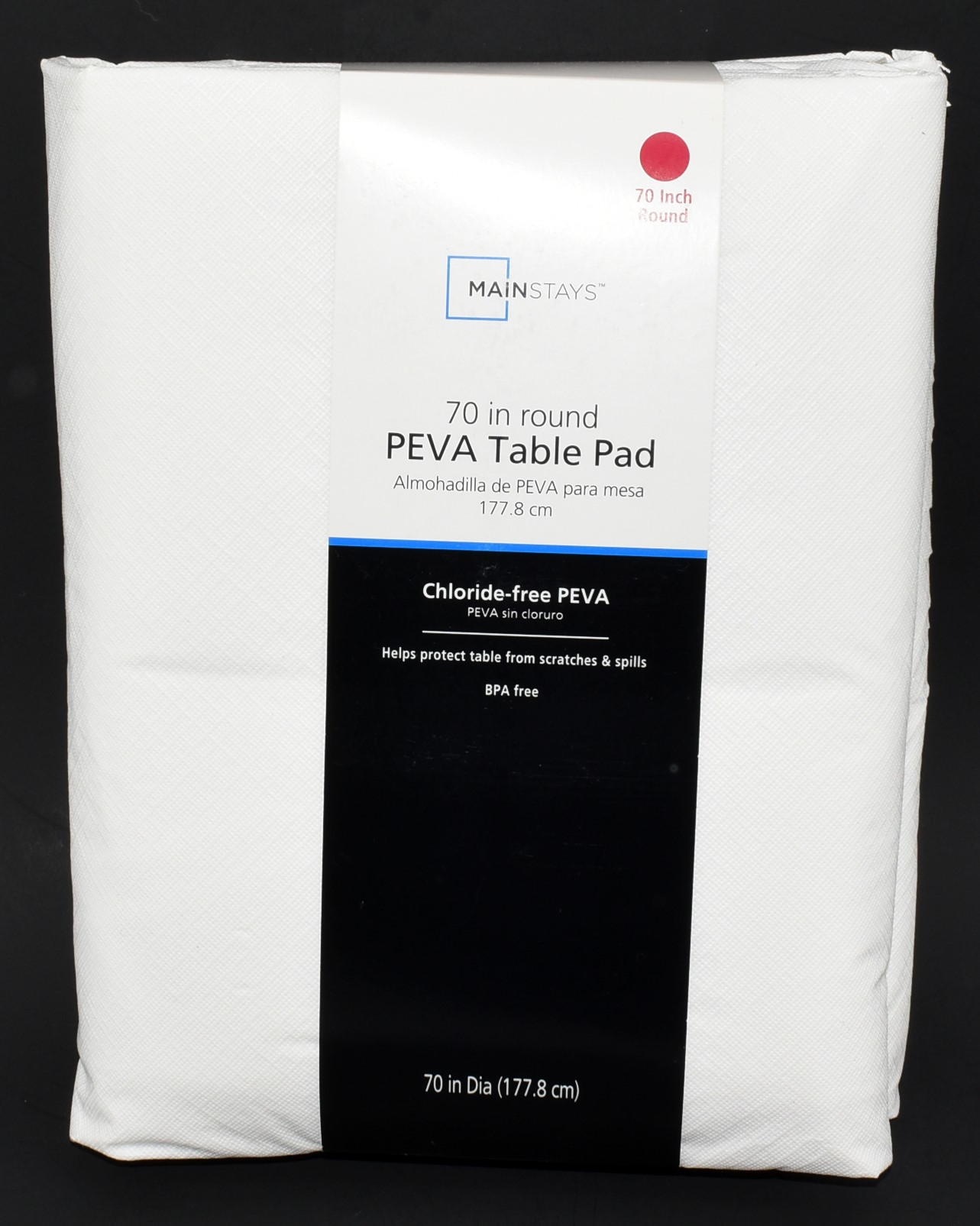 TABLE PAD,  70 IN,  ROUND,  WHITE PEVA,  MAINSTAYS